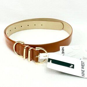 Nine West Womens Faux Leather Belt With Gold-Tone Buckle - L - NWT